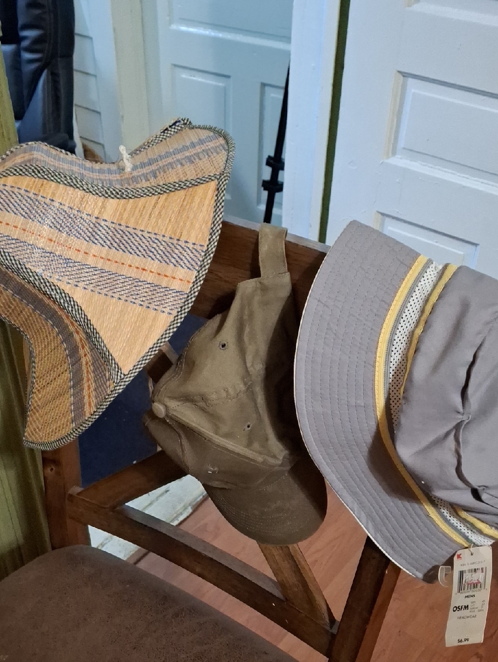 Three Casual Summer Hats - Straw, Olive Baseball, Gray Bucket